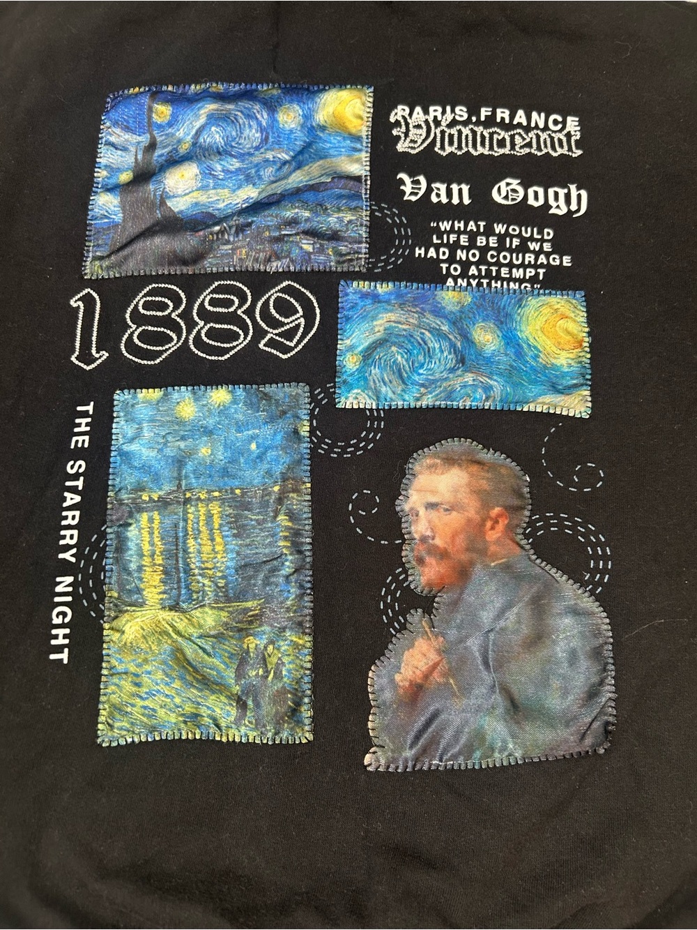 Eighty Eight Black Van Gogh Starry Night Patchwork Graphic Tee